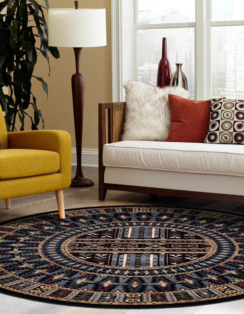 Samarkand Elegance Collection Area Rug - Ishratkhana Round Black lifestyle 160