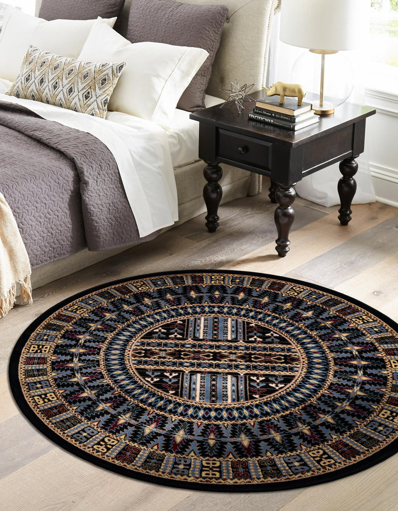 Samarkand Elegance Collection Area Rug - Ishratkhana Round Black lifestyle 166
