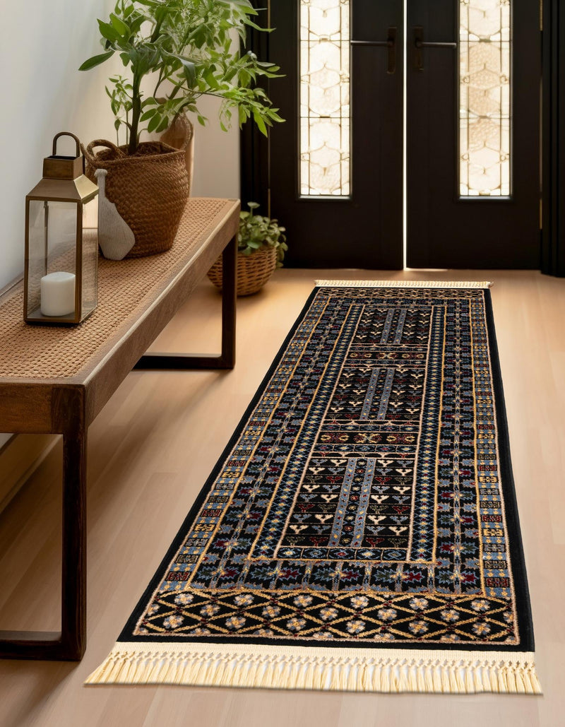 Samarkand Elegance Collection Area Rug - Ishratkhana Runner Black lifestyle 104