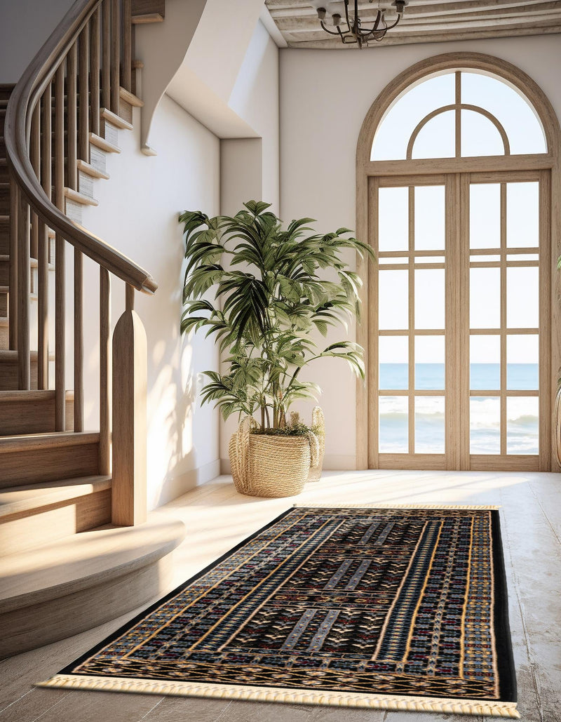Samarkand Elegance Collection Area Rug - Ishratkhana Runner Black lifestyle 117