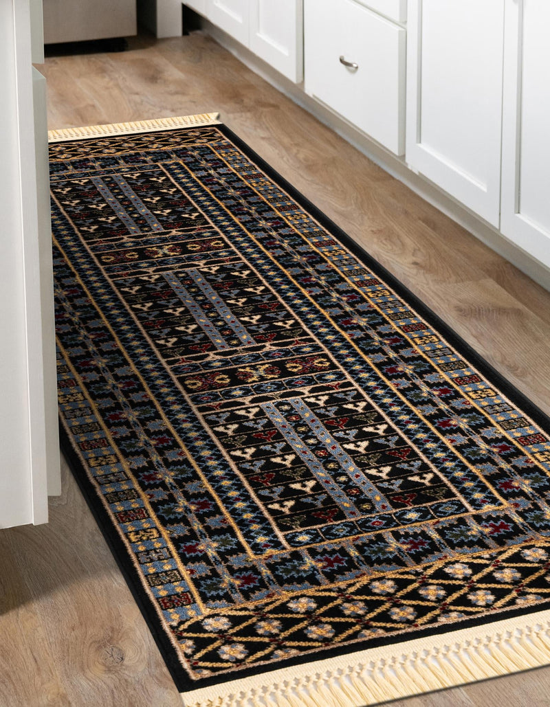 Samarkand Elegance Collection Area Rug - Ishratkhana Runner Black lifestyle 130