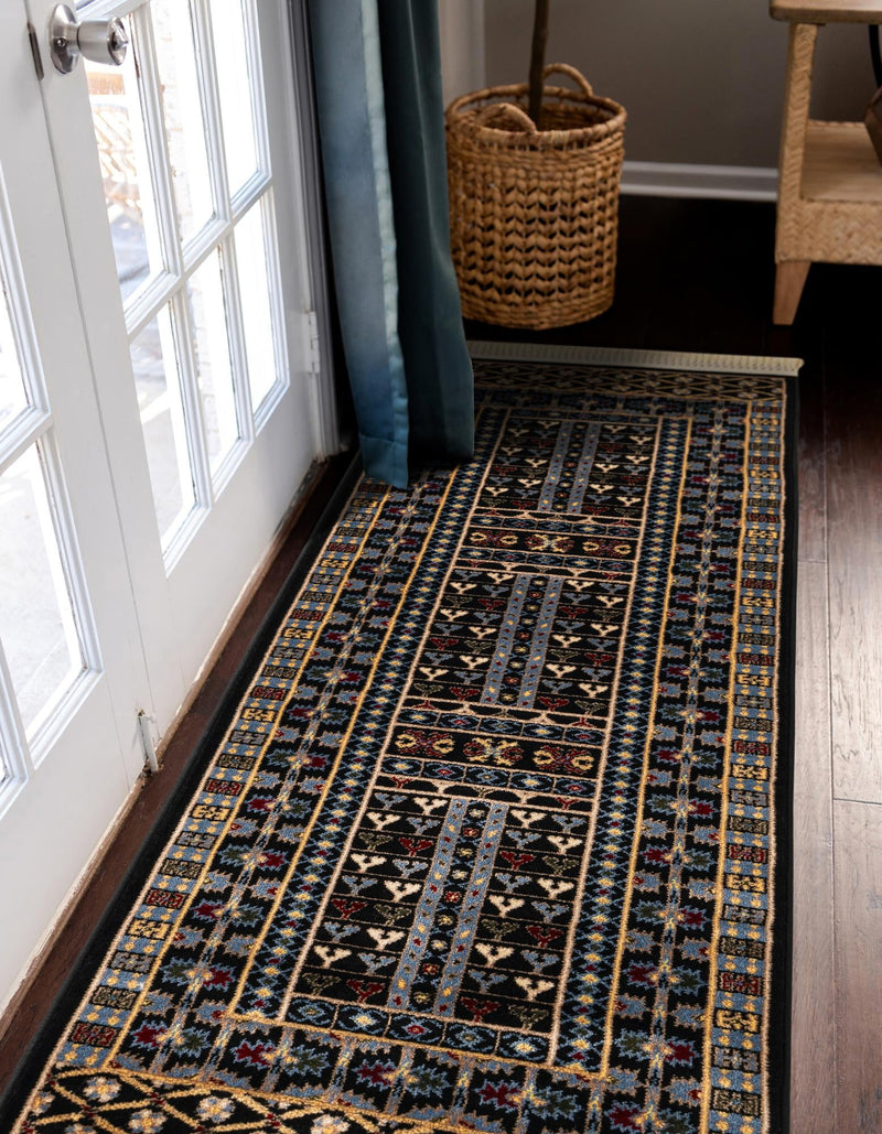 Samarkand Elegance Collection Area Rug - Ishratkhana Runner Black lifestyle 142