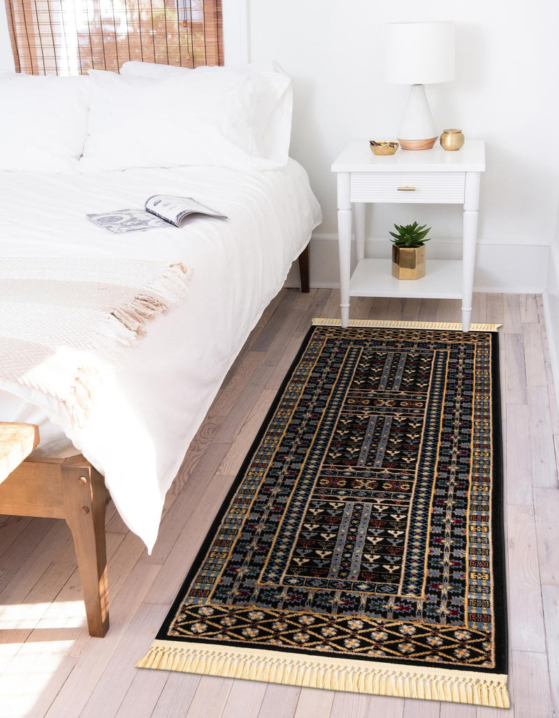 Samarkand Elegance Collection Area Rug - Ishratkhana Runner Black lifestyle 166