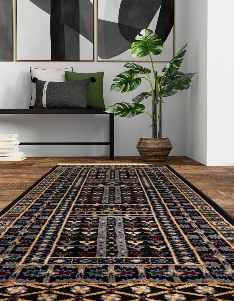 Samarkand Elegance Collection Area Rug - Ishratkhana Runner Black lifestyle 178