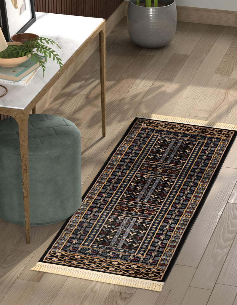 Samarkand Elegance Collection Area Rug - Ishratkhana Runner Black lifestyle 190