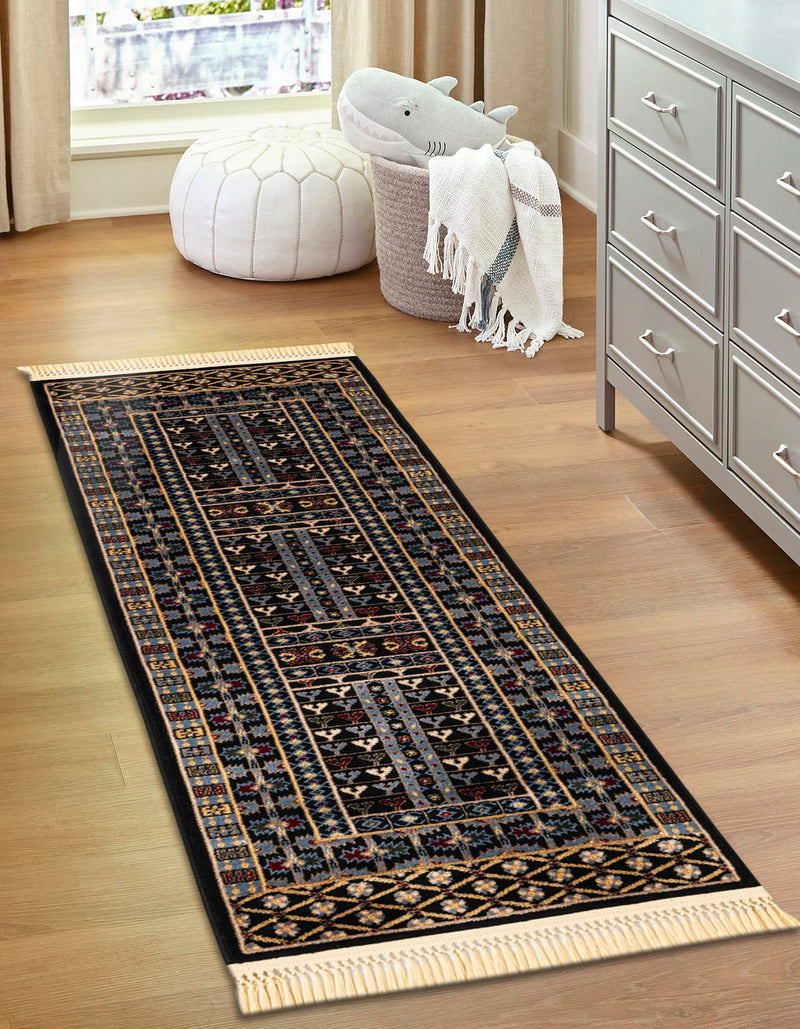 Samarkand Elegance Collection Area Rug - Ishratkhana Runner Black lifestyle 202