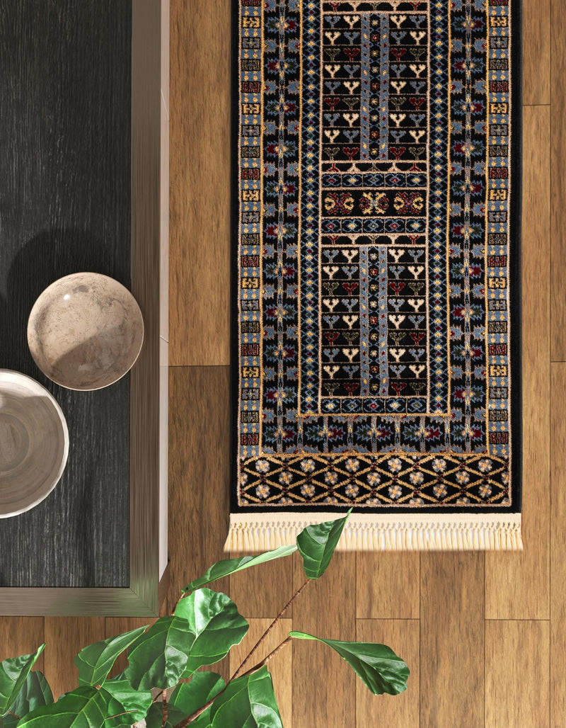 Samarkand Elegance Collection Area Rug - Ishratkhana Runner Black lifestyle 229