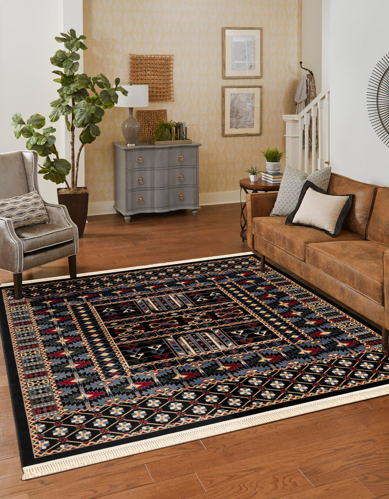 Samarkand Elegance Collection Area Rug - Ishratkhana Square Black lifestyle 105