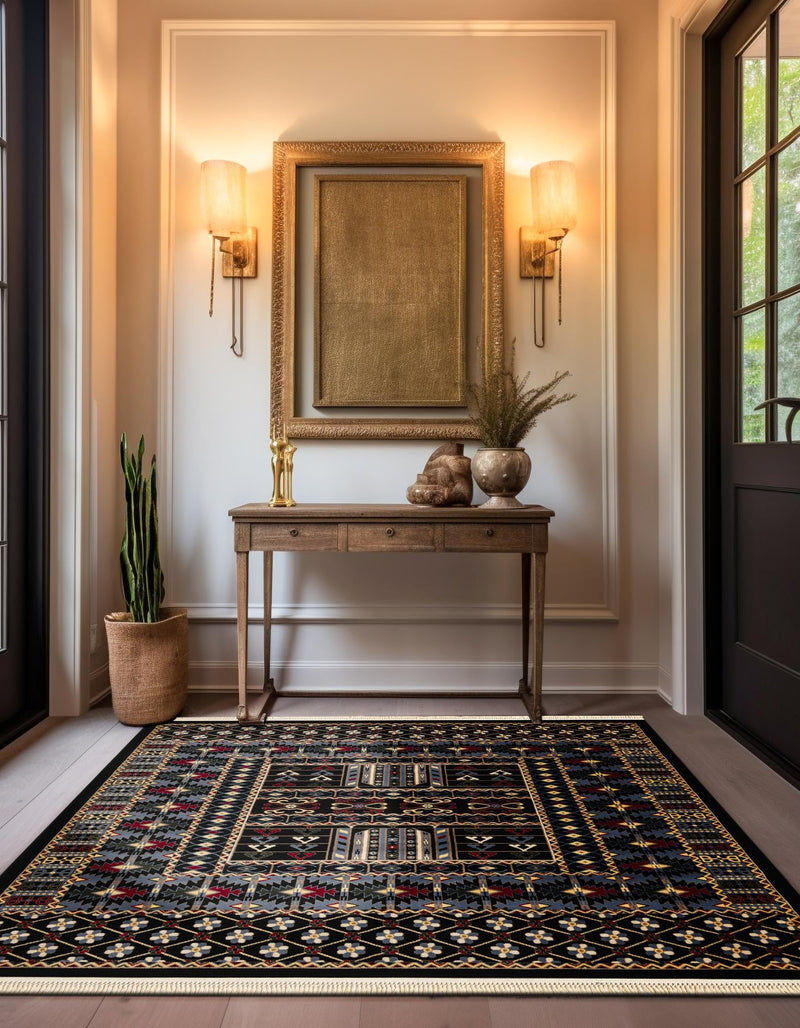 Samarkand Elegance Collection Area Rug - Ishratkhana Square Black lifestyle 118