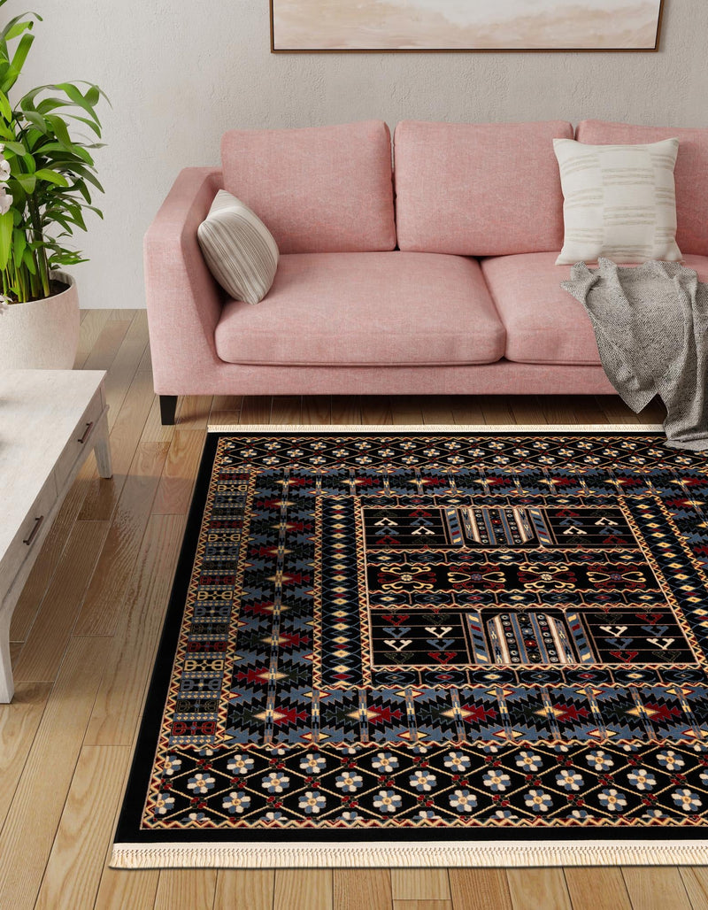 Samarkand Elegance Collection Area Rug - Ishratkhana Square Black lifestyle 155
