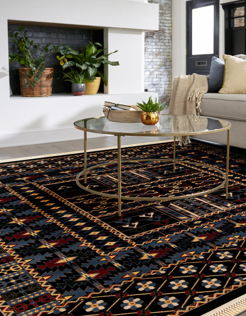 Samarkand Elegance Collection Area Rug - Ishratkhana Square Black lifestyle 167