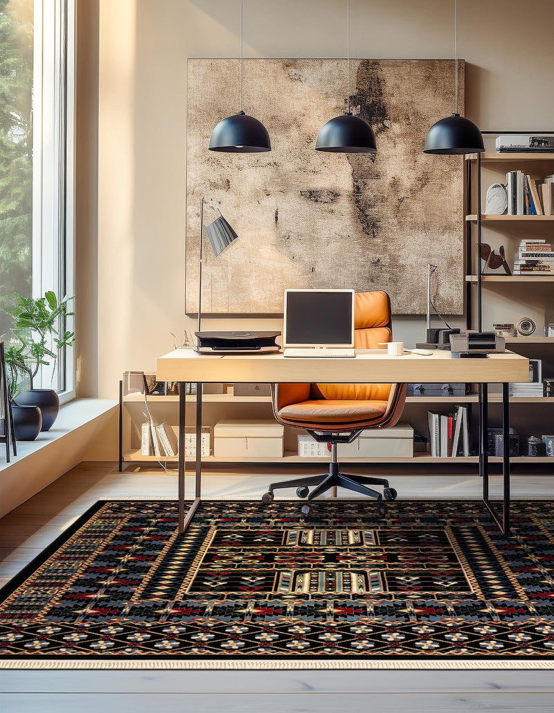 Samarkand Elegance Collection Area Rug - Ishratkhana Square Black lifestyle 191