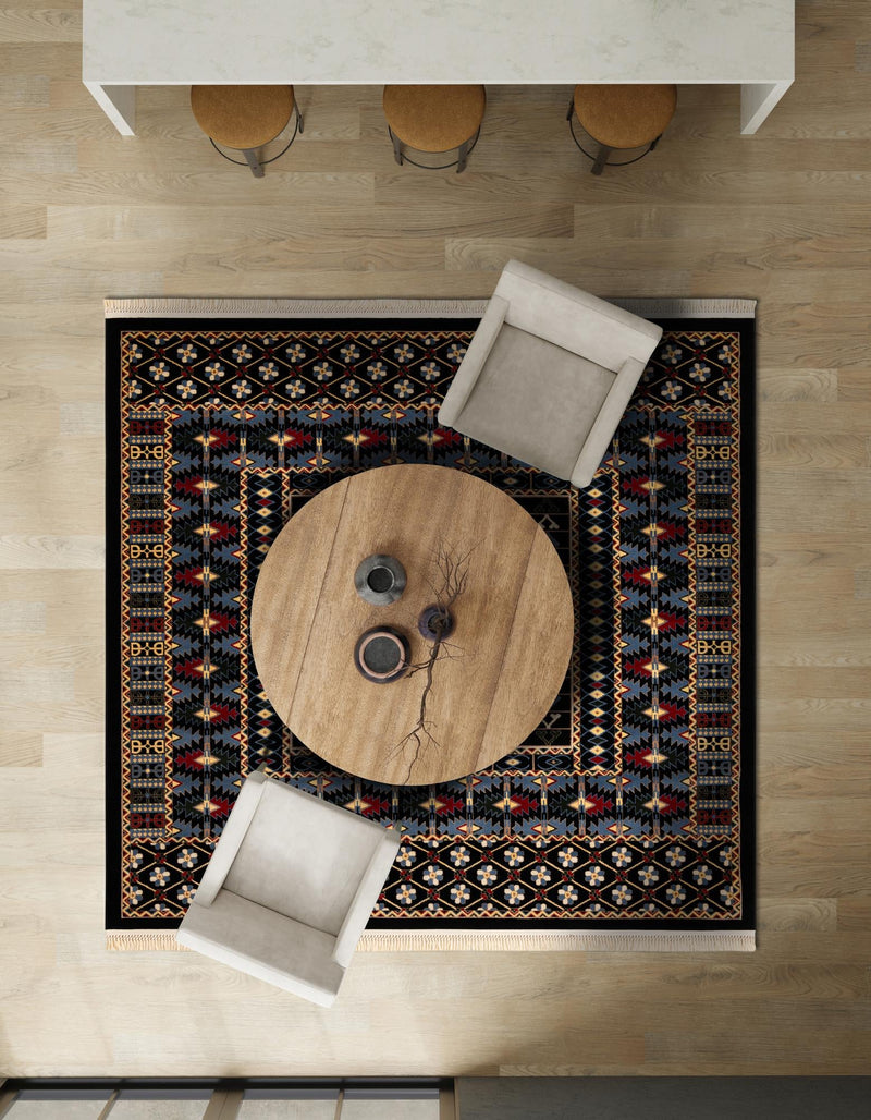 Samarkand Elegance Collection Area Rug - Ishratkhana Square Black lifestyle 230