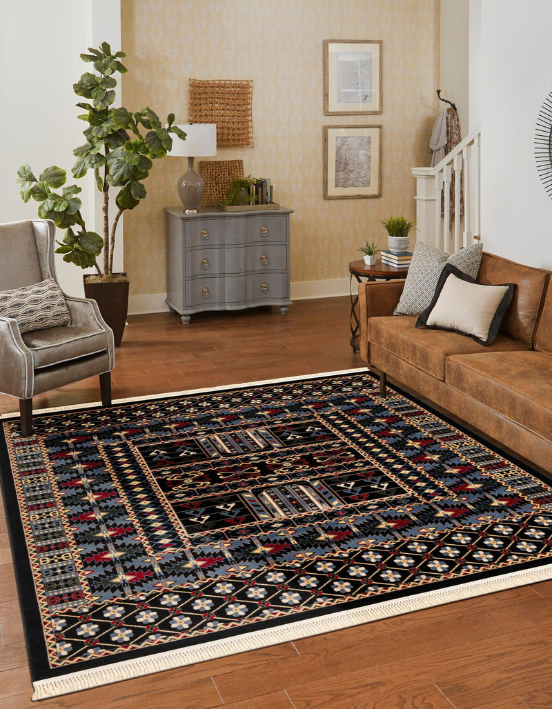 Samarkand Elegance Collection Area Rug - Ishratkhana Square Black lifestyle 106