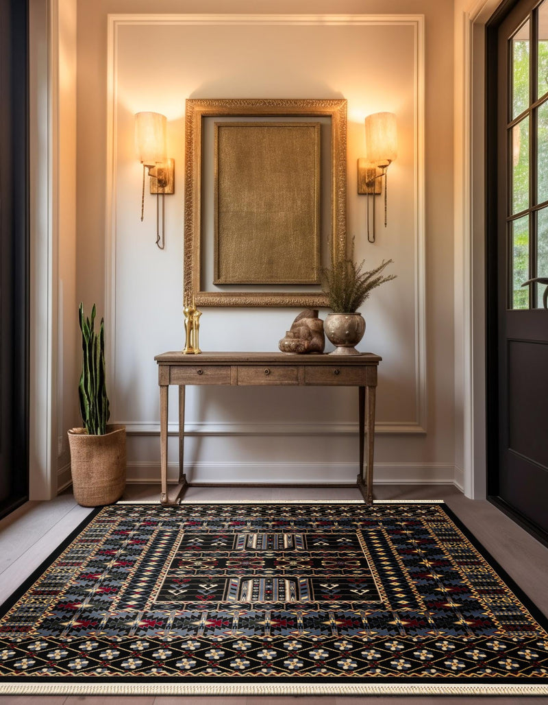 Samarkand Elegance Collection Area Rug - Ishratkhana Square Black lifestyle 119