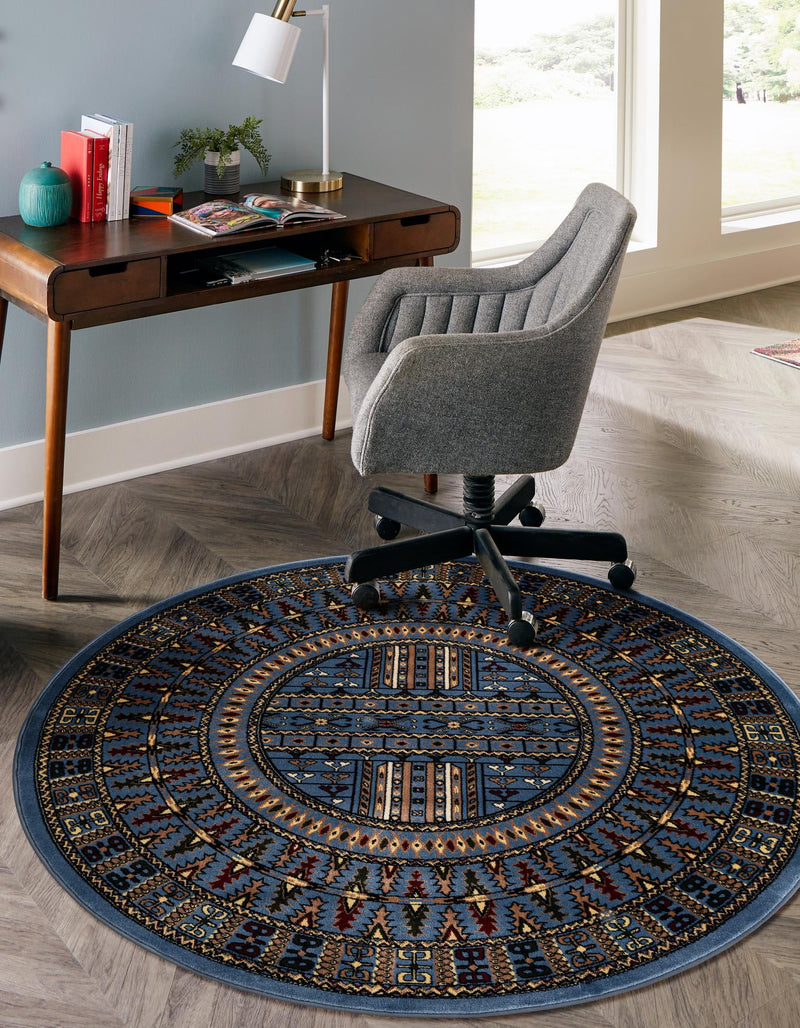 Samarkand Elegance Collection Area Rug - Ishratkhana Round Blue lifestyle 93