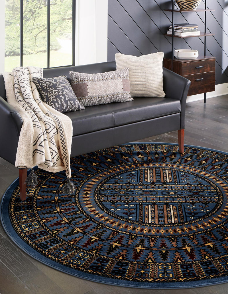 Samarkand Elegance Collection Area Rug - Ishratkhana Round Blue lifestyle 101