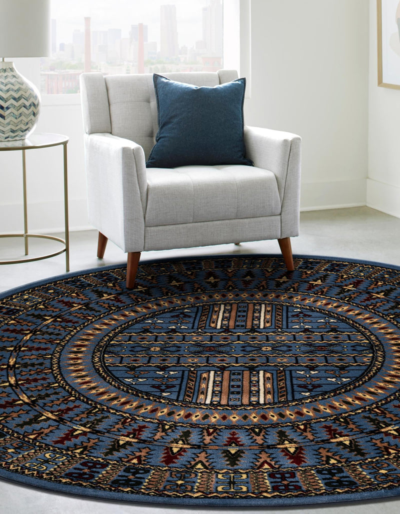 Samarkand Elegance Collection Area Rug - Ishratkhana Round Blue lifestyle 109