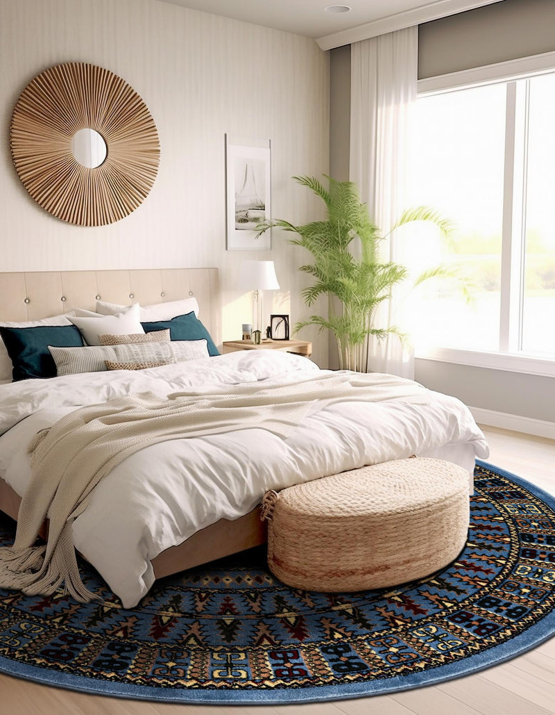 Samarkand Elegance Collection Area Rug - Ishratkhana Round Blue lifestyle 117