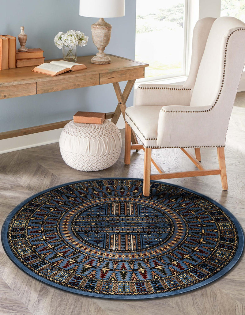 Samarkand Elegance Collection Area Rug - Ishratkhana Round Blue lifestyle 125