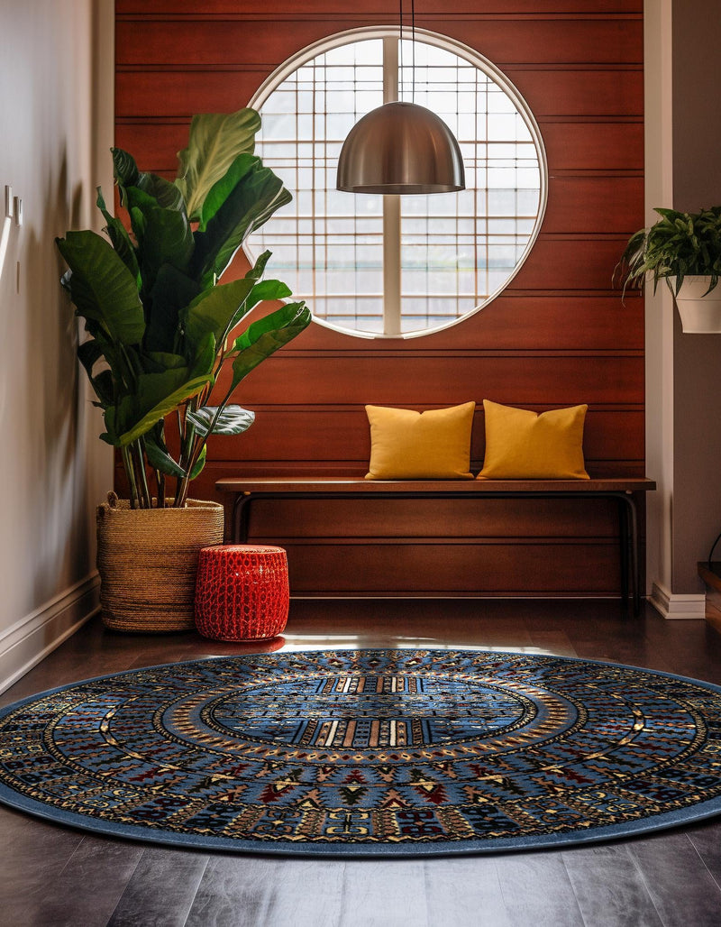 Samarkand Elegance Collection Area Rug - Ishratkhana Round Blue lifestyle 149