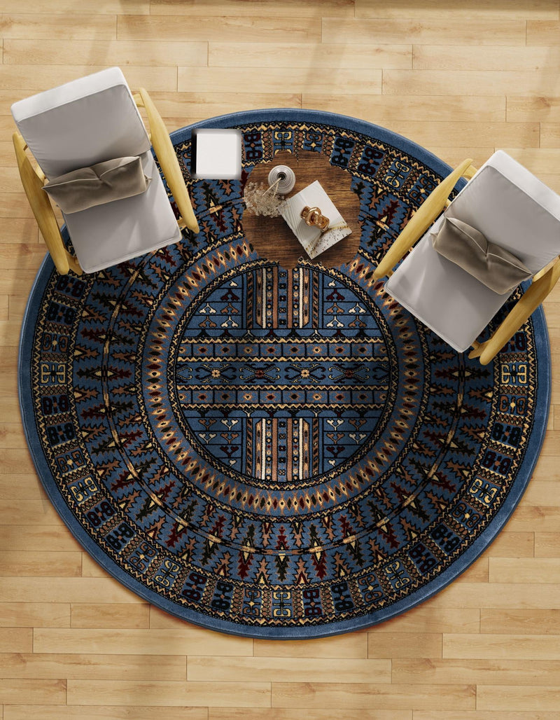 Samarkand Elegance Collection Area Rug - Ishratkhana Round Blue lifestyle 250