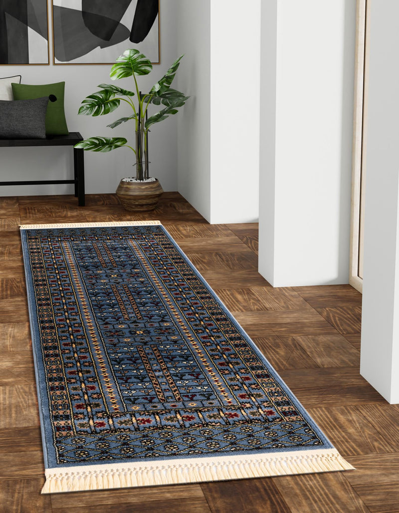 Samarkand Elegance Collection Area Rug - Ishratkhana Runner Blue lifestyle 94