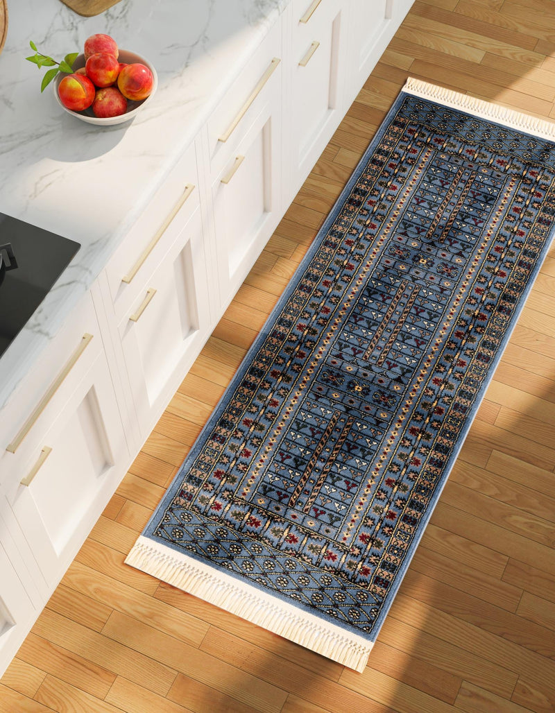 Samarkand Elegance Collection Area Rug - Ishratkhana Runner Blue lifestyle 102