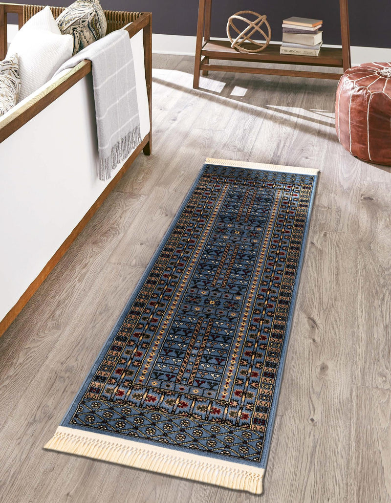 Samarkand Elegance Collection Area Rug - Ishratkhana Runner Blue lifestyle 110