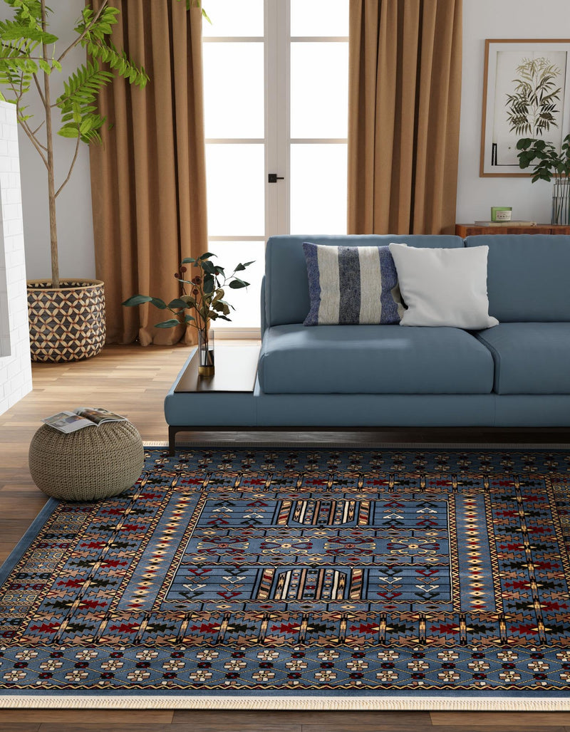 Samarkand Elegance Collection Area Rug - Ishratkhana Square Blue lifestyle 95