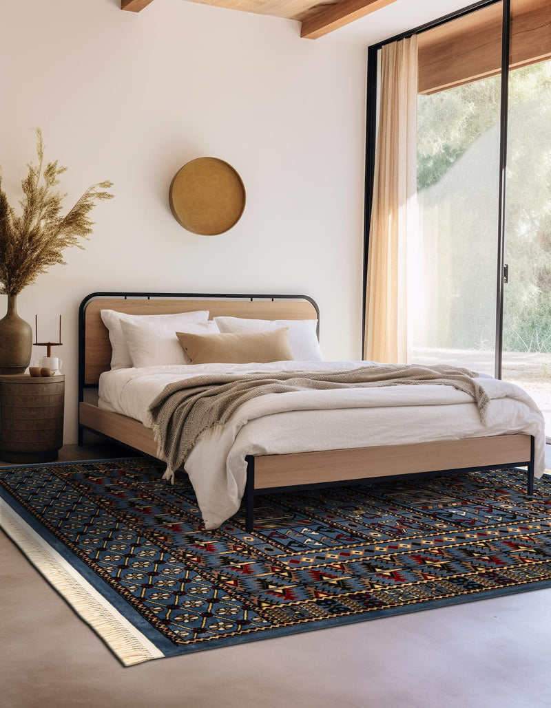 Samarkand Elegance Collection Area Rug - Ishratkhana Square Blue lifestyle 111