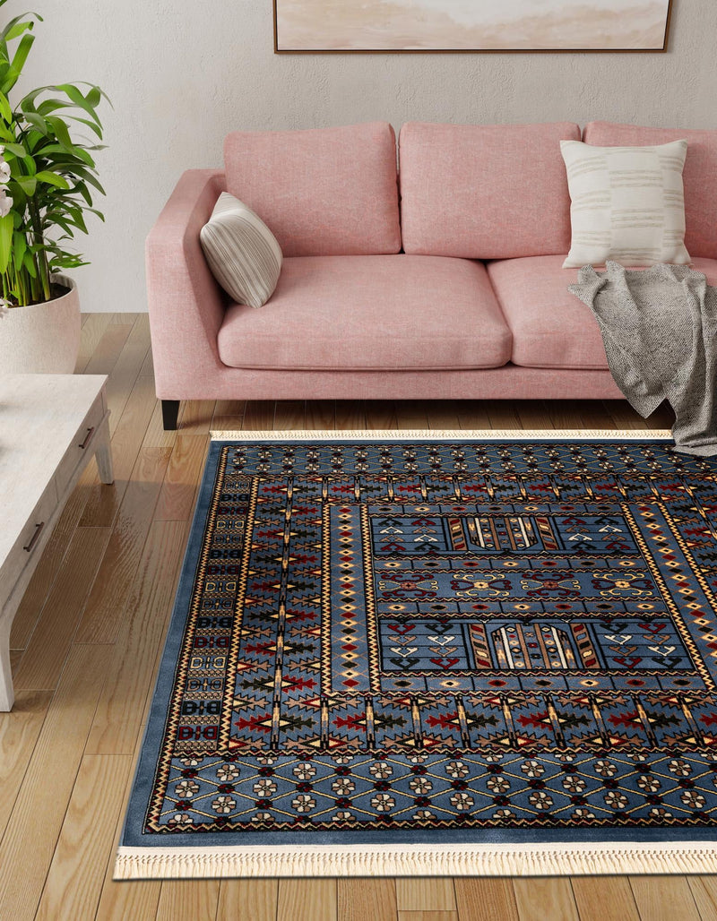 Samarkand Elegance Collection Area Rug - Ishratkhana Square Blue lifestyle 119
