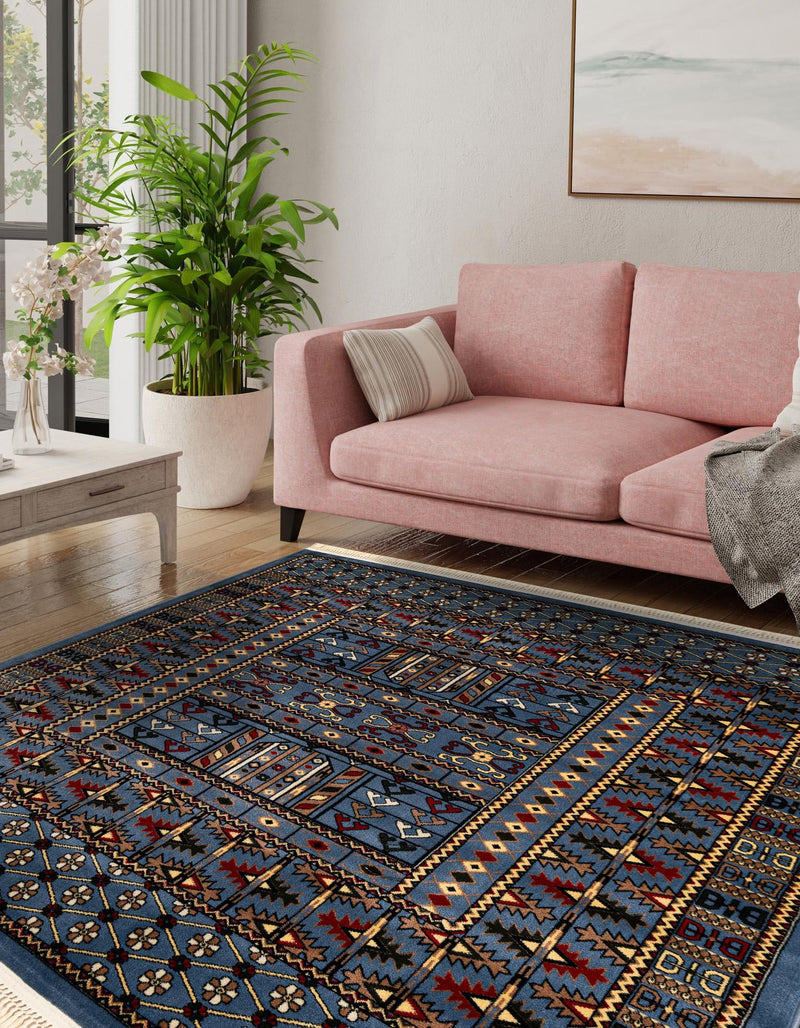 Samarkand Elegance Collection Area Rug - Ishratkhana Square Blue lifestyle 135