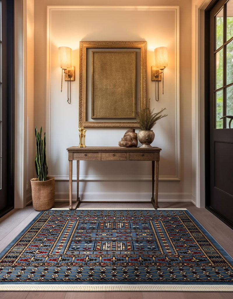 Samarkand Elegance Collection Area Rug - Ishratkhana Square Blue lifestyle 143