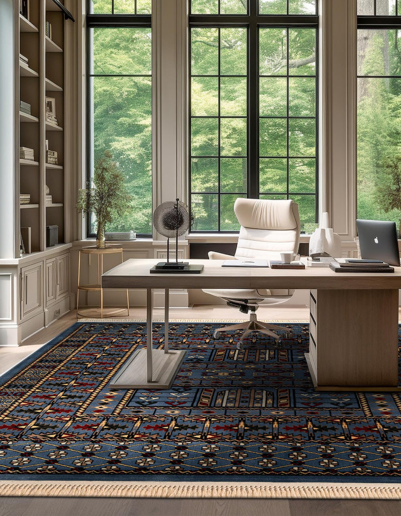 Samarkand Elegance Collection Area Rug - Ishratkhana Square Blue lifestyle 151
