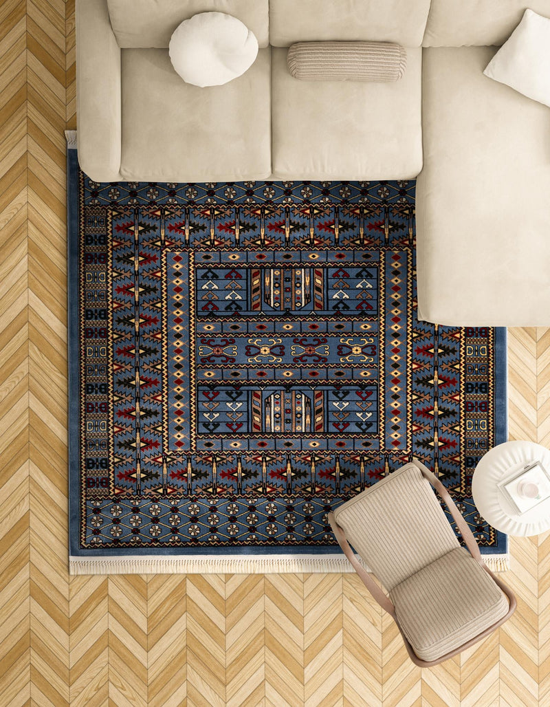 Samarkand Elegance Collection Area Rug - Ishratkhana Square Blue lifestyle 231