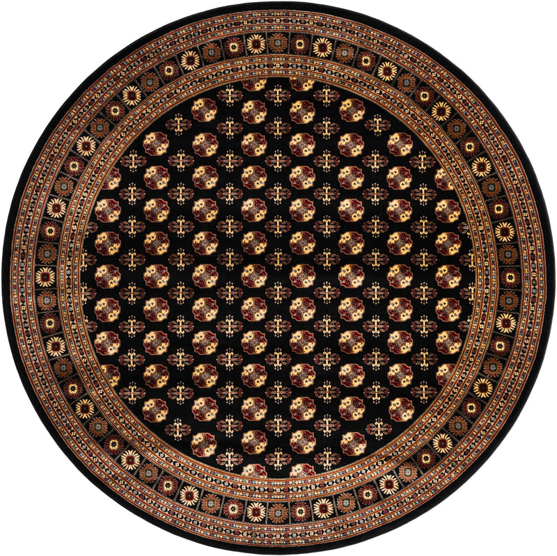 Samarkand Elegance Collection Area Rug - Margilan (Black) Round Black lifestyle 25