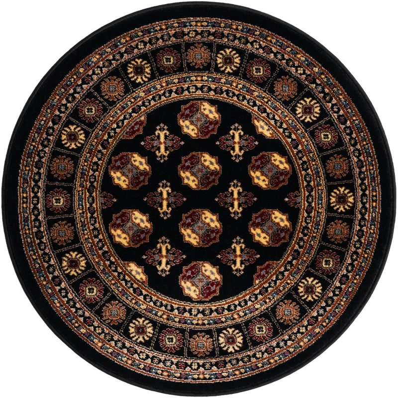 Samarkand Elegance Collection Area Rug - Margilan (Black) Round Black lifestyle 22