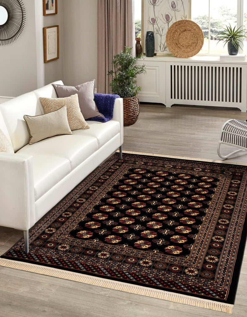 Samarkand Elegance Collection Area Rug - Margilan (Black) Rectangle Black lifestyle 2