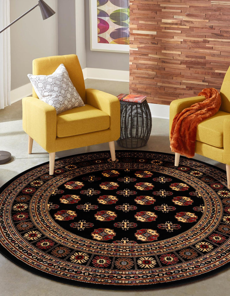 Samarkand Elegance Collection Area Rug - Margilan (Black) Round Black lifestyle 28