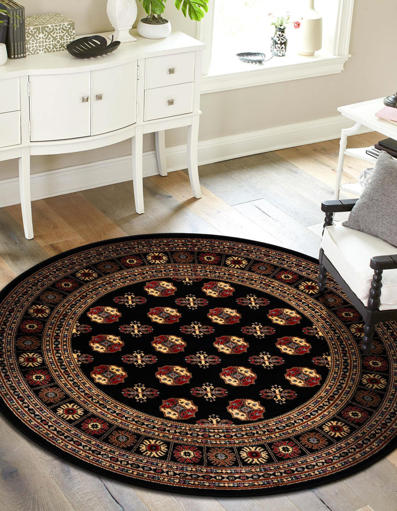 Samarkand Elegance Collection Area Rug - Margilan (Black) Round Black lifestyle 31