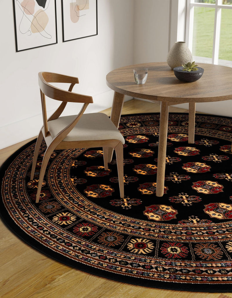 Samarkand Elegance Collection Area Rug - Margilan (Black) Round Black lifestyle 43