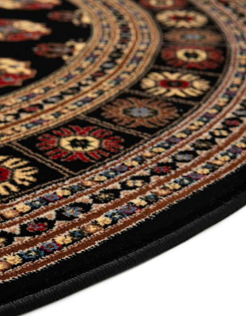 Samarkand Elegance Collection Area Rug - Margilan (Black) Round Black lifestyle 59