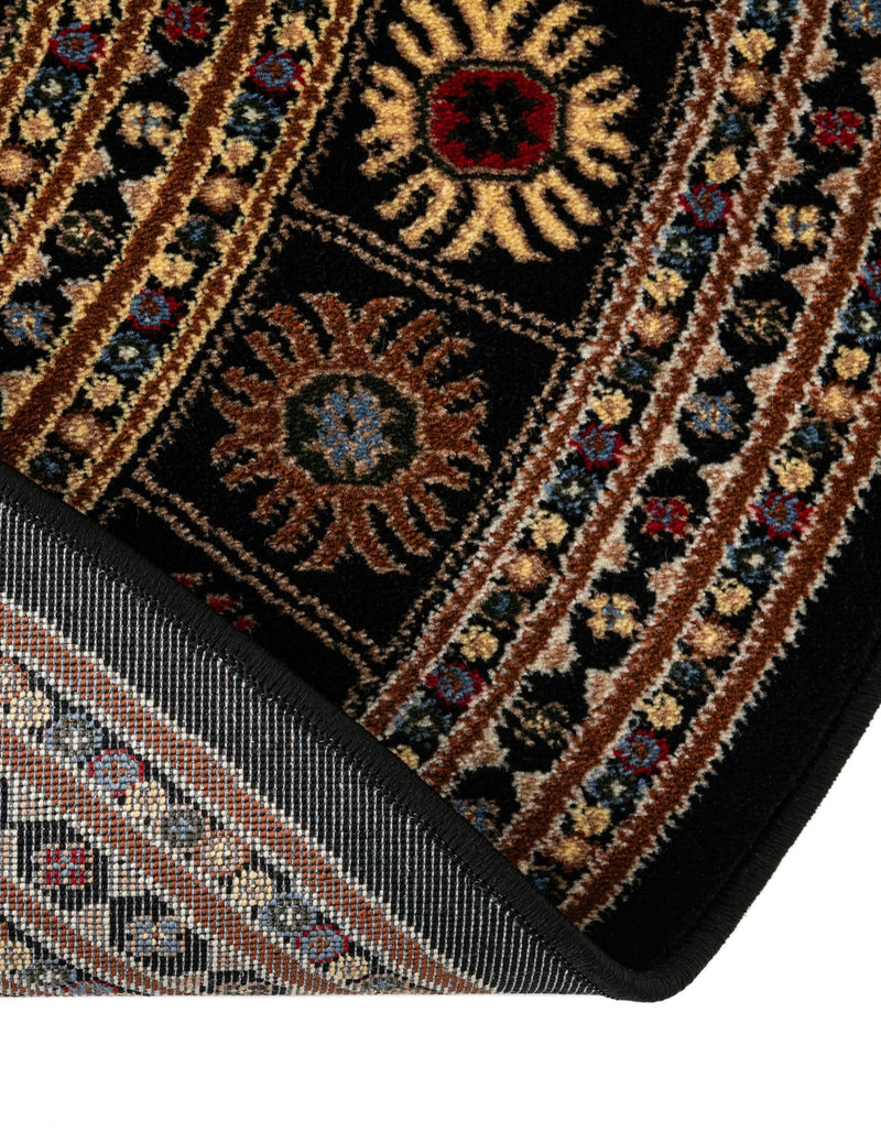 Samarkand Elegance Collection Area Rug - Margilan (Black) Round Black lifestyle 65