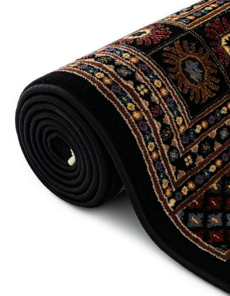 Samarkand Elegance Collection Area Rug - Margilan (Black) Round Black lifestyle 74