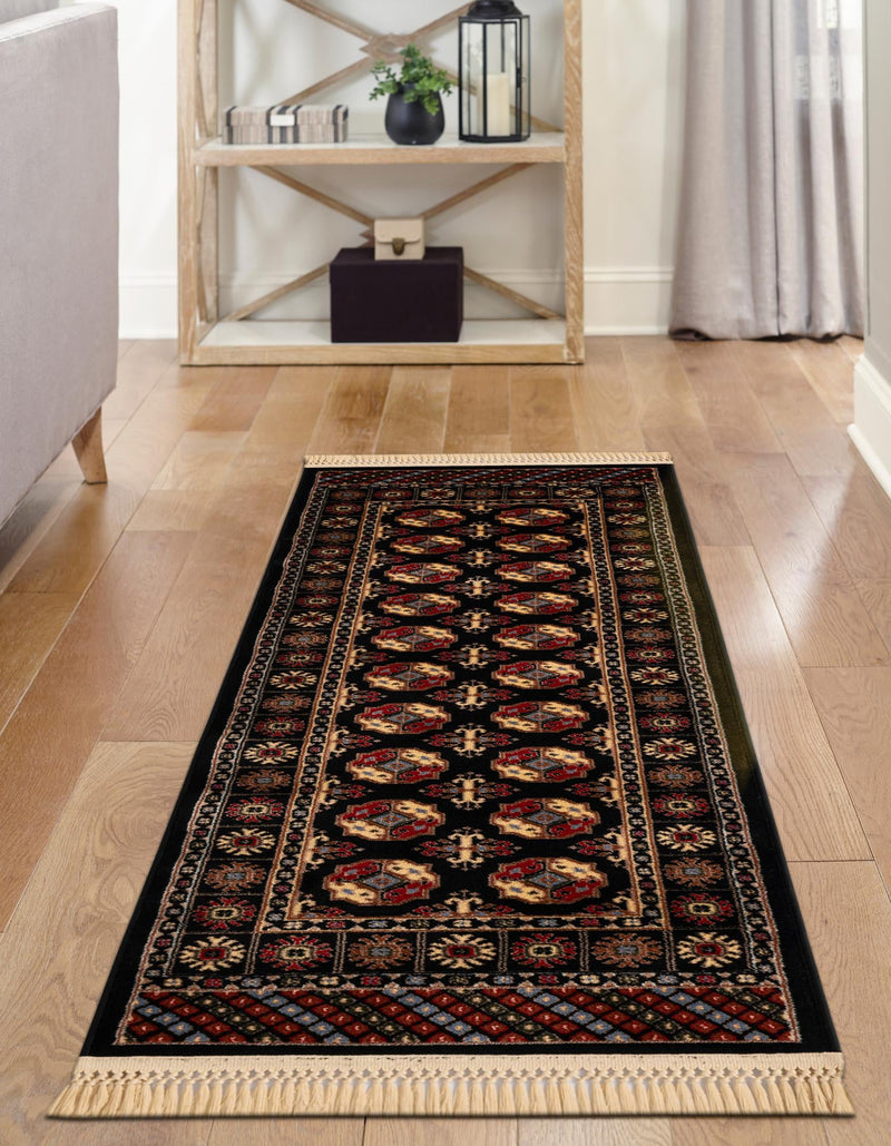 Samarkand Elegance Collection Area Rug - Margilan (Black) Runner Black lifestyle 26