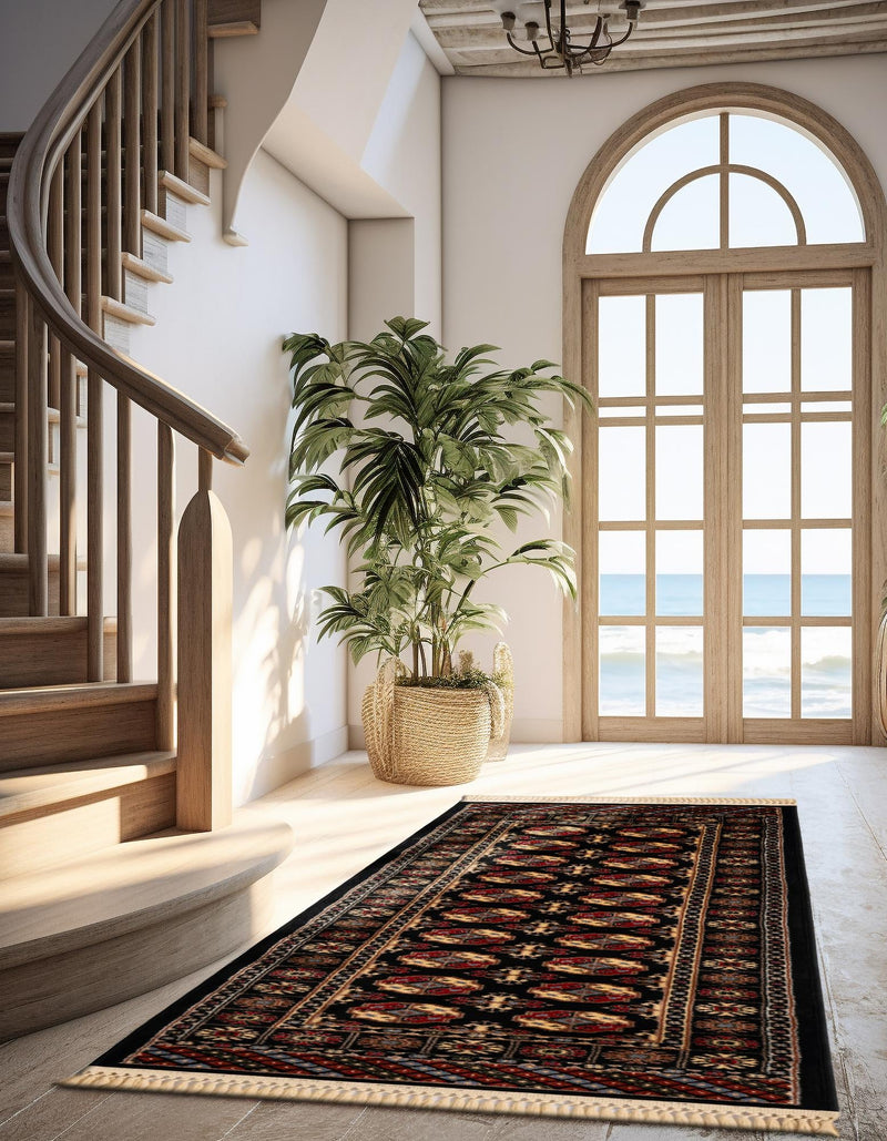 Samarkand Elegance Collection Area Rug - Margilan (Black) Runner Black lifestyle 29