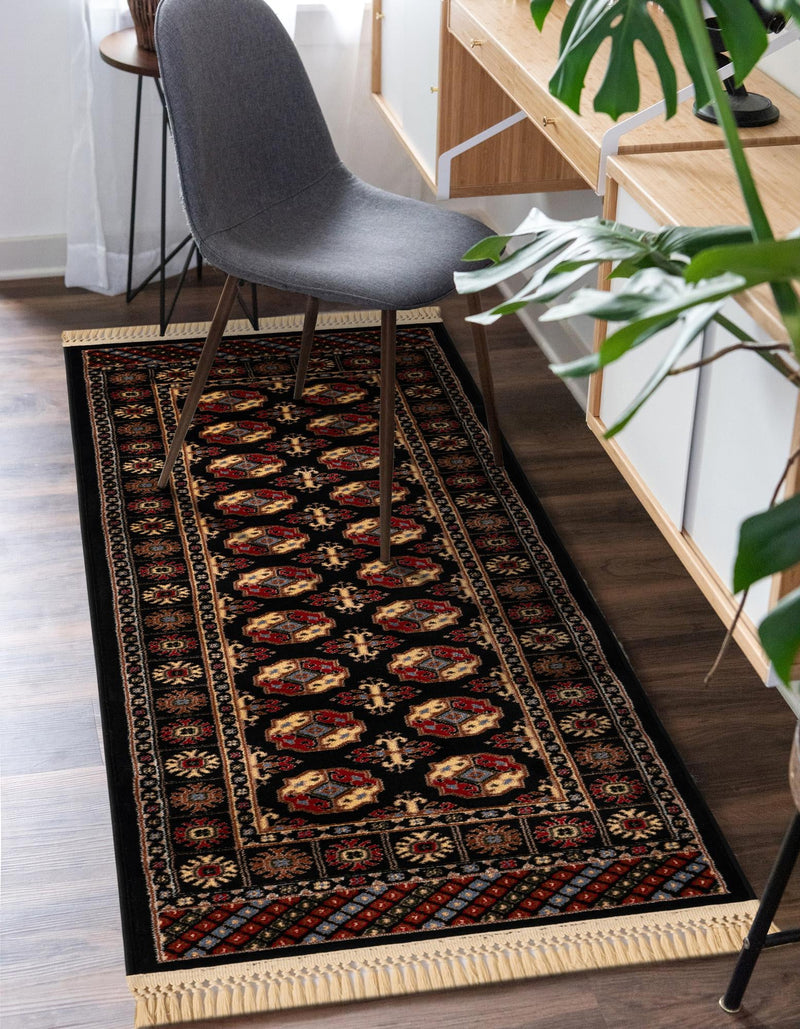 Samarkand Elegance Collection Area Rug - Margilan (Black) Runner Black lifestyle 32