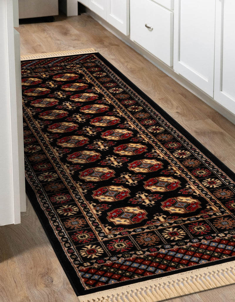 Samarkand Elegance Collection Area Rug - Margilan (Black) Runner Black lifestyle 38