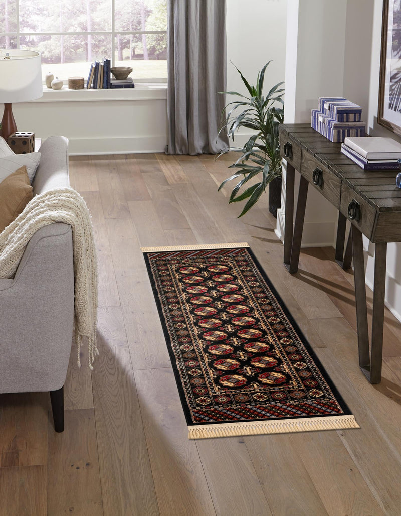Samarkand Elegance Collection Area Rug - Margilan (Black) Runner Black lifestyle 41